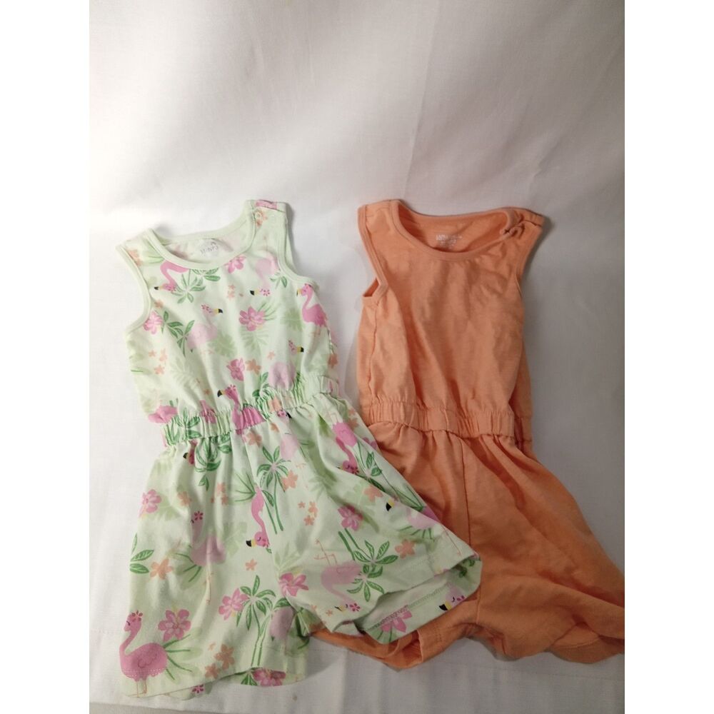 Garanimals Girls 3T Romper Lot of 2 Flamingo Floral Orange Summer